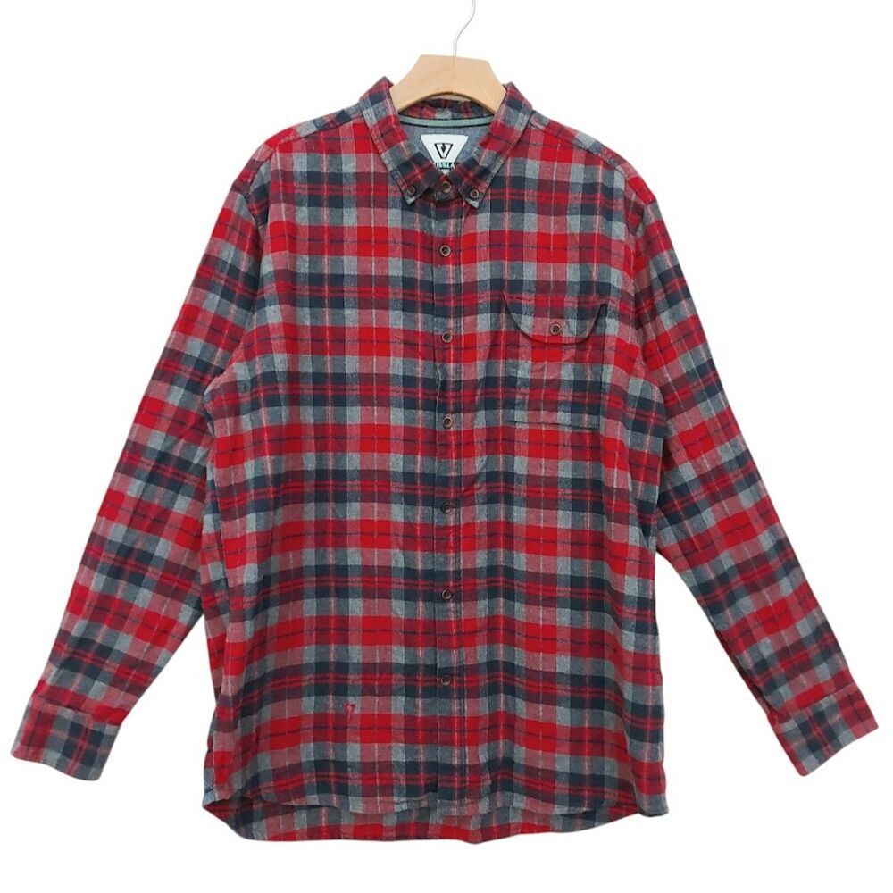 Vissla Shirt Mens XL Red Flannel Plaid Long Sleeve Lightweight Soft Outdoor